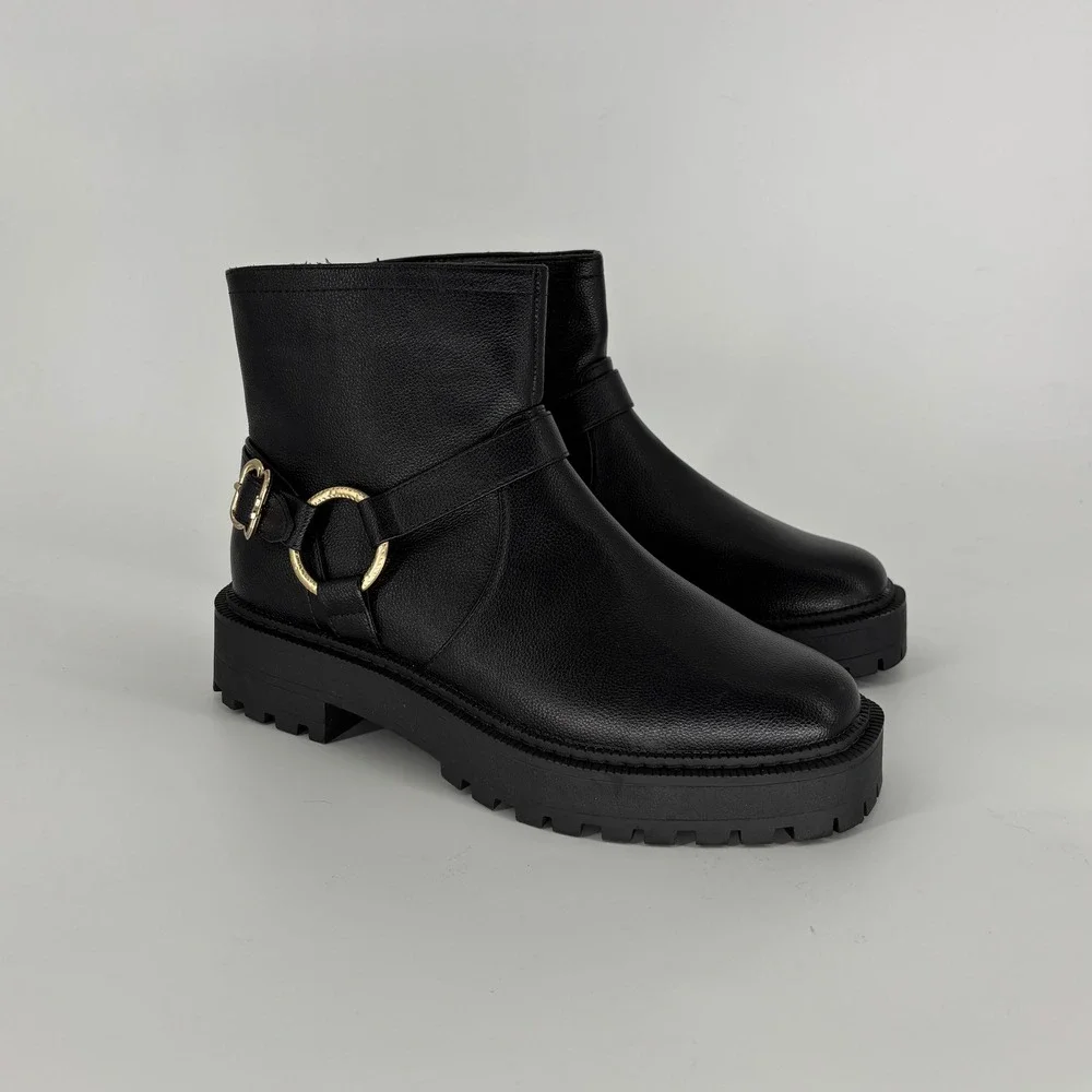 Sam Edelman Lucianna Marie Bootie Black Kids Size 5 Lug Sole Gold Buckle Zipper
